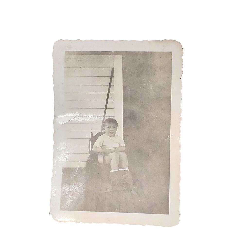 Vtg Baby Child Posing on Potty Monochrome Photography Found Snapshot B&W